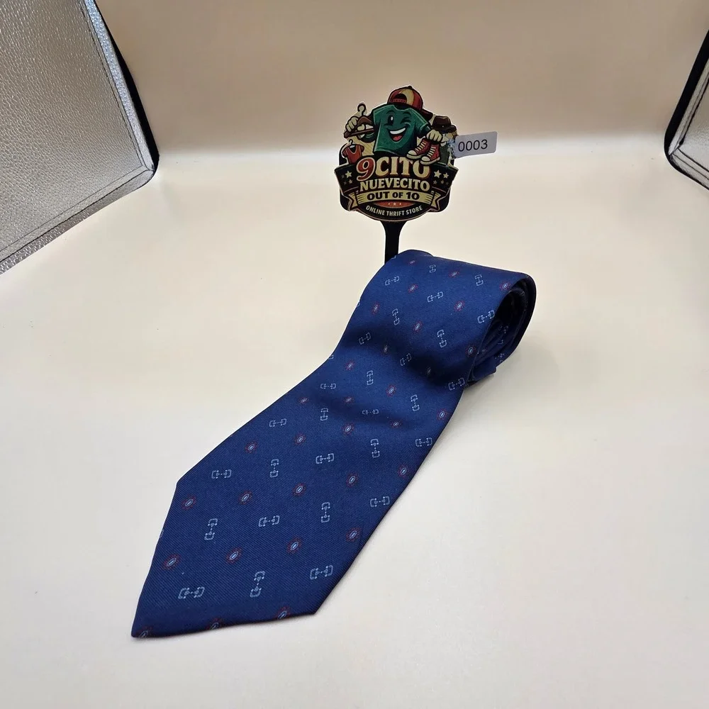 JSACO Mens Silk Tie Navy Blue Geometric Medallion Made in Italy Formal Necktie